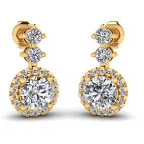 1.10 Carat Round Shape Halo Lab Grown Diamond Drop Earrings E1RBD