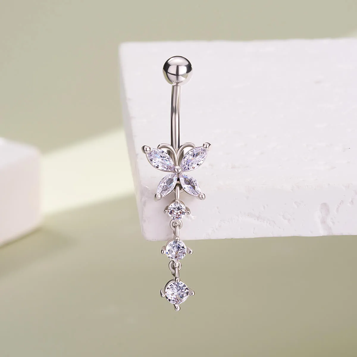 14G Clear CZ Butterfly Belly Button Ring