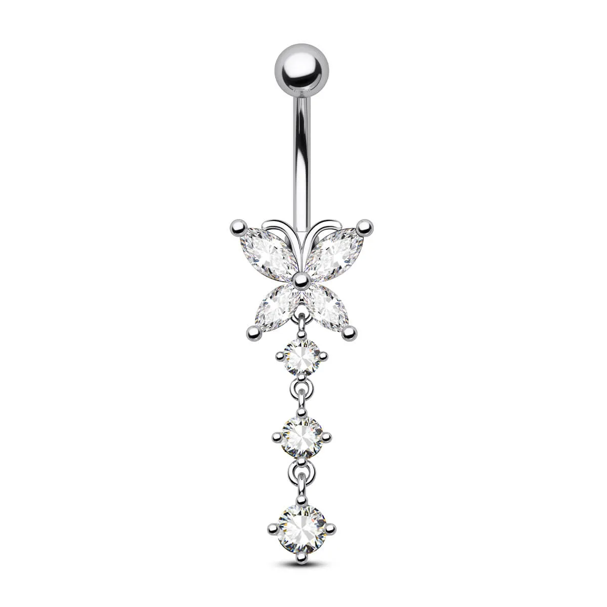 14G Clear CZ Butterfly Belly Button Ring