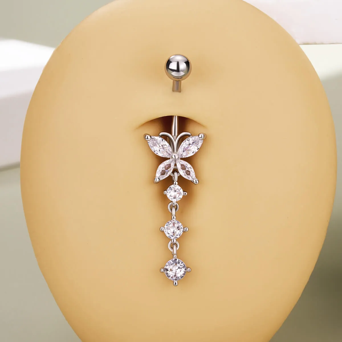 14G Clear CZ Butterfly Belly Button Ring