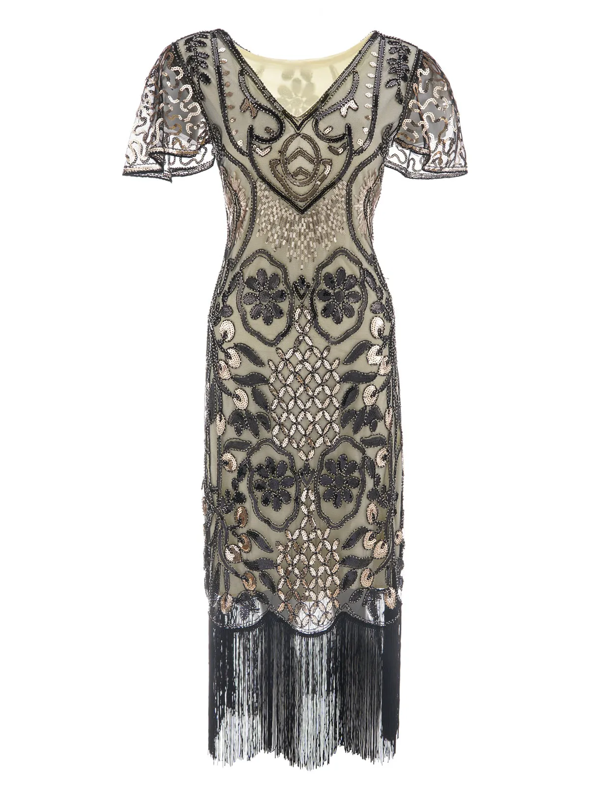 1920s Floral Tassel Sequined Dress