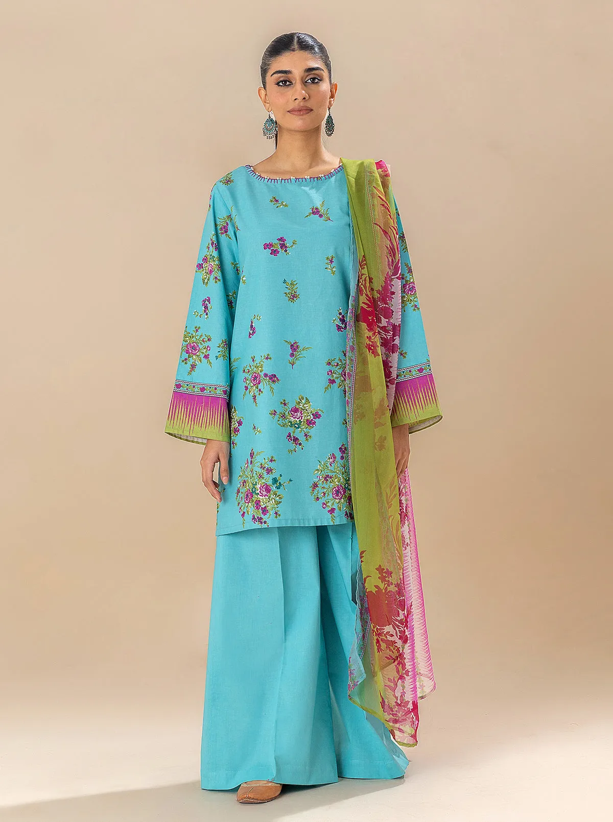 2 PIECE PRINTED LAWN SUIT-TENDER SKY