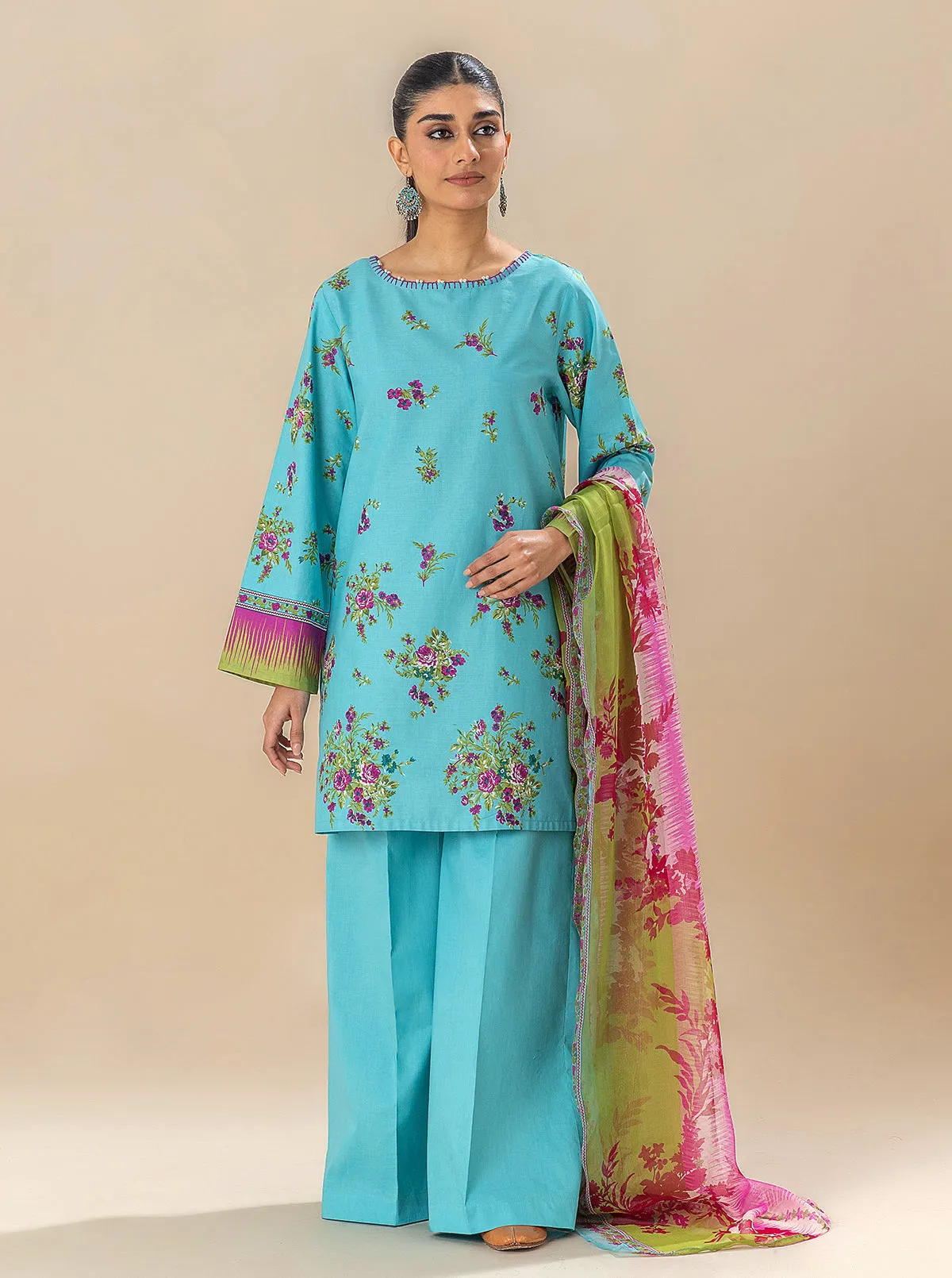 2 PIECE PRINTED LAWN SUIT-TENDER SKY