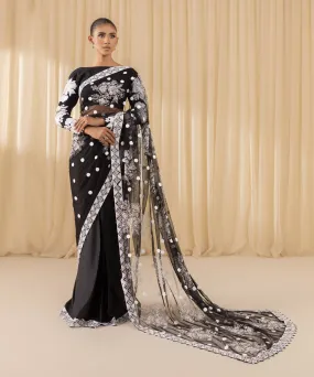 3 Piece -  Embroidered Net Saree