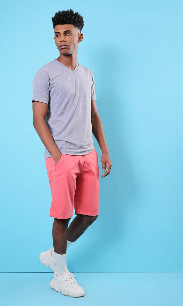 39820 Dark Salmon Summer Basic Shorts With Pockets