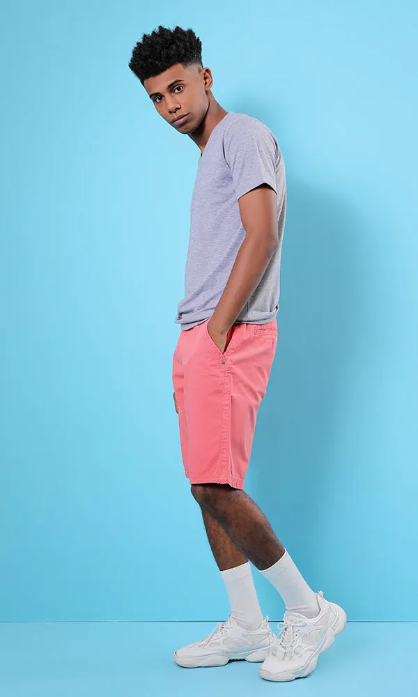 39820 Dark Salmon Summer Basic Shorts With Pockets