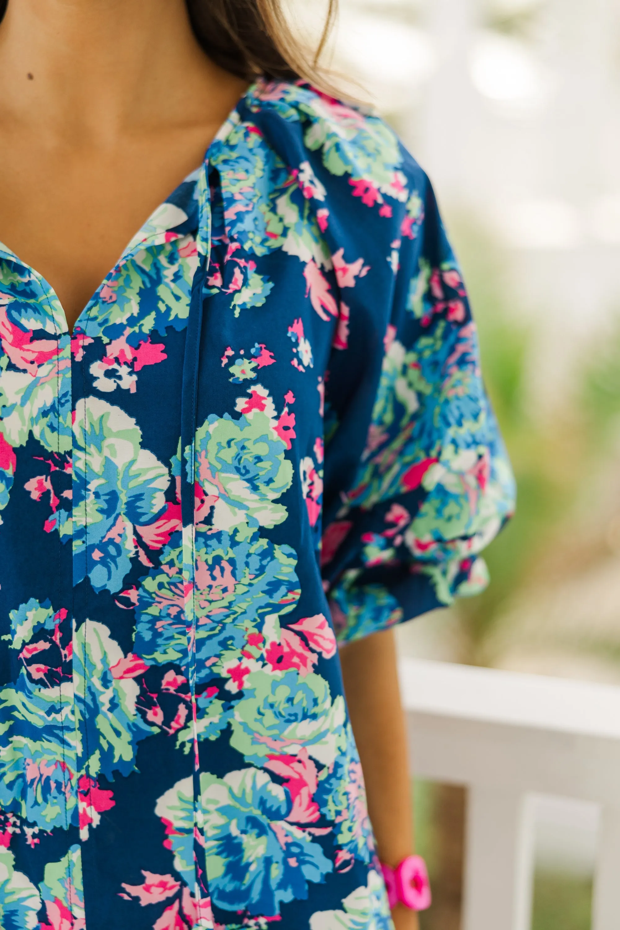 All For The Fun Navy Blue Floral Blouse