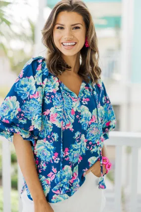 All For The Fun Navy Blue Floral Blouse