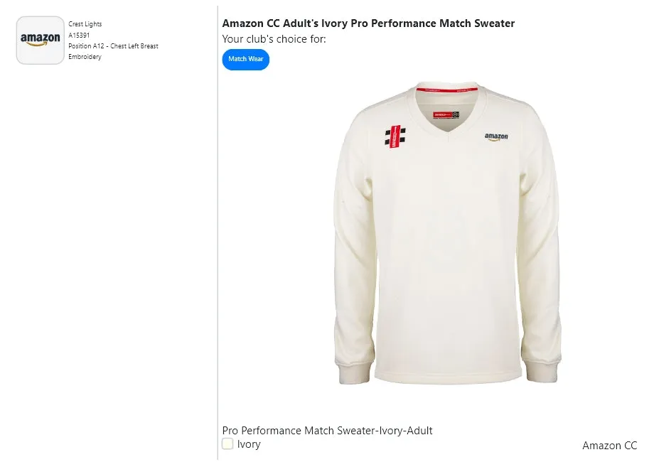 Amazon CC Adult's Ivory Pro Performance Match Sweater