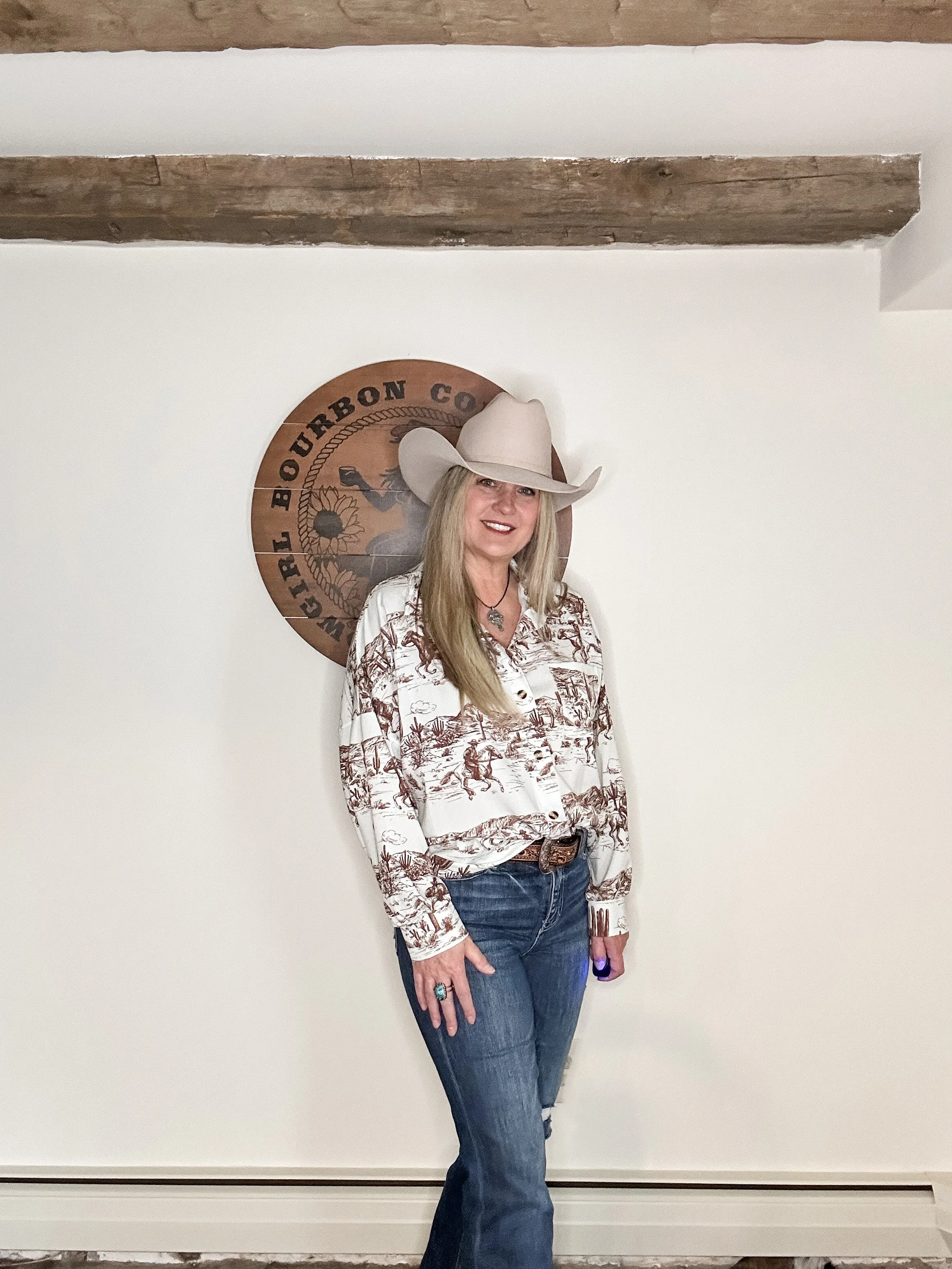 Annie Oakley Western Print Button Down Woven Shirt