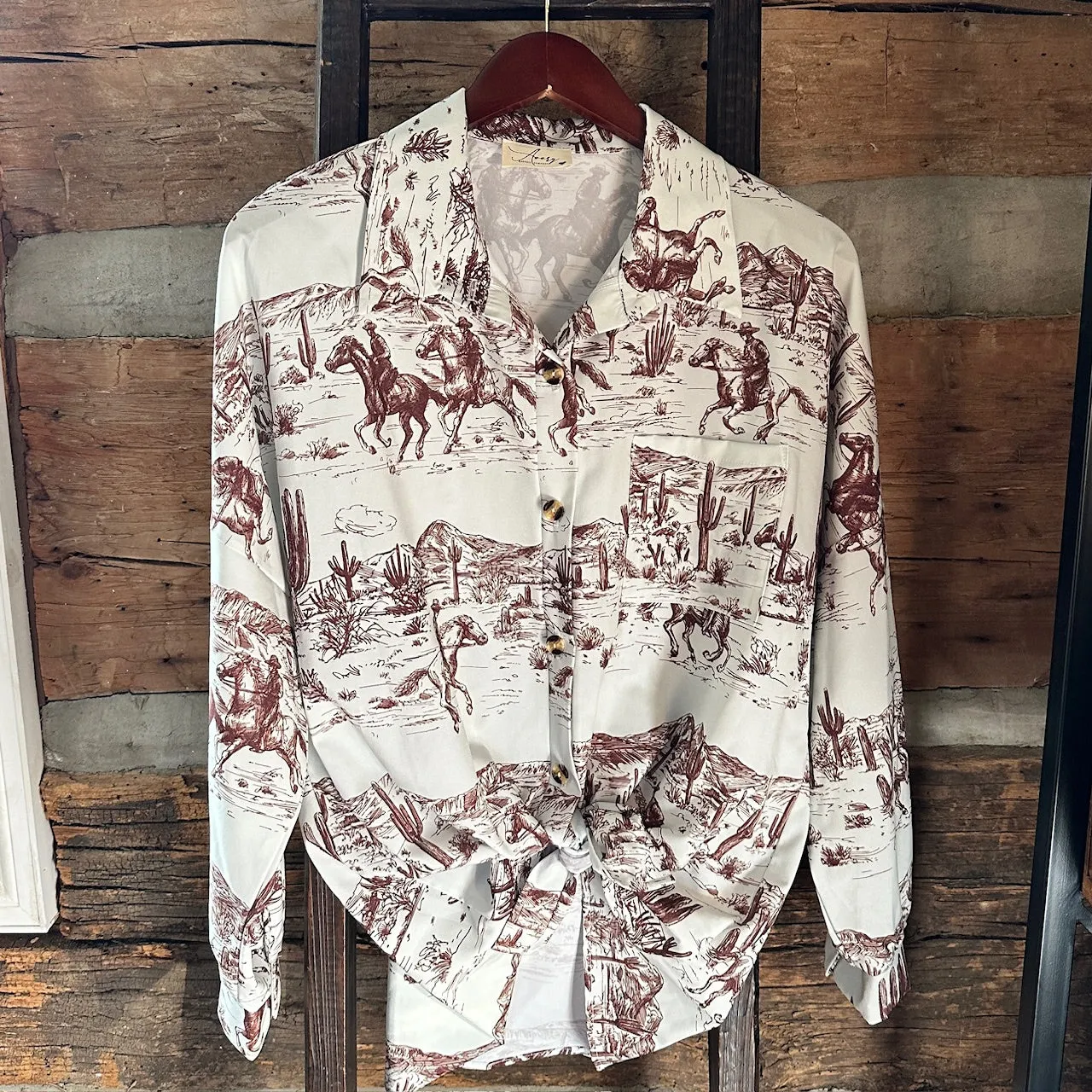 Annie Oakley Western Print Button Down Woven Shirt