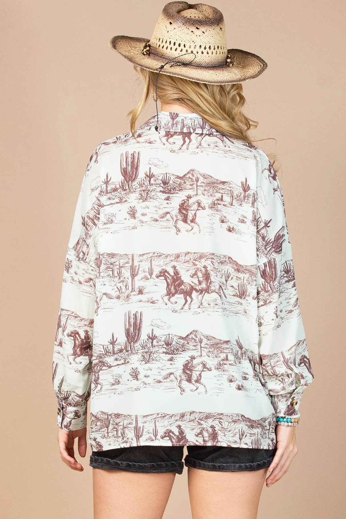 Annie Oakley Western Print Button Down Woven Shirt