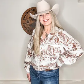 Annie Oakley Western Print Button Down Woven Shirt