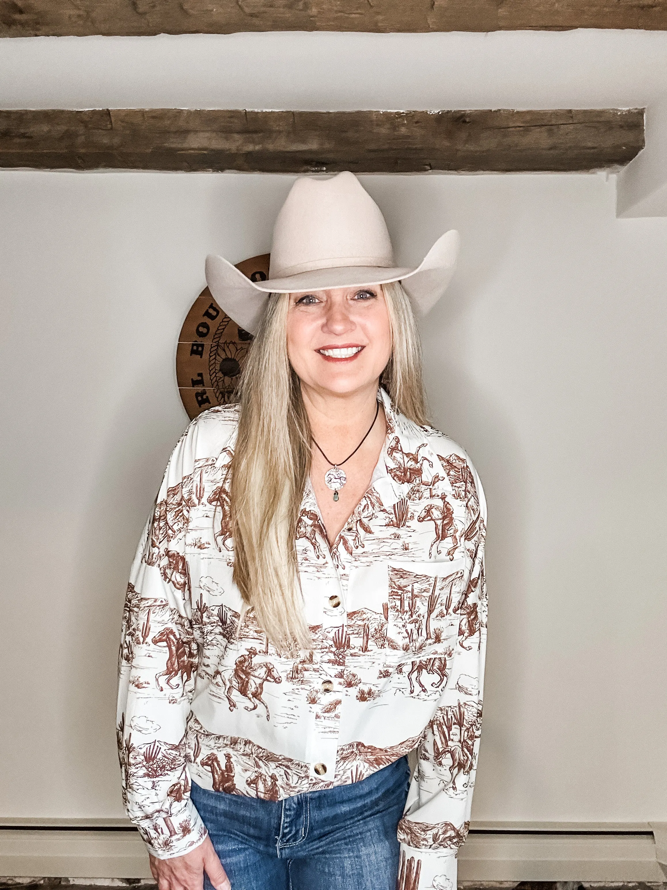 Annie Oakley Western Print Button Down Woven Shirt