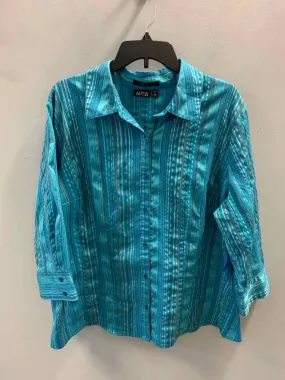 APT. 9 PLUS SIZES Size 2X TEAL/AQUA Stripe 3/4 LENGTH TOP