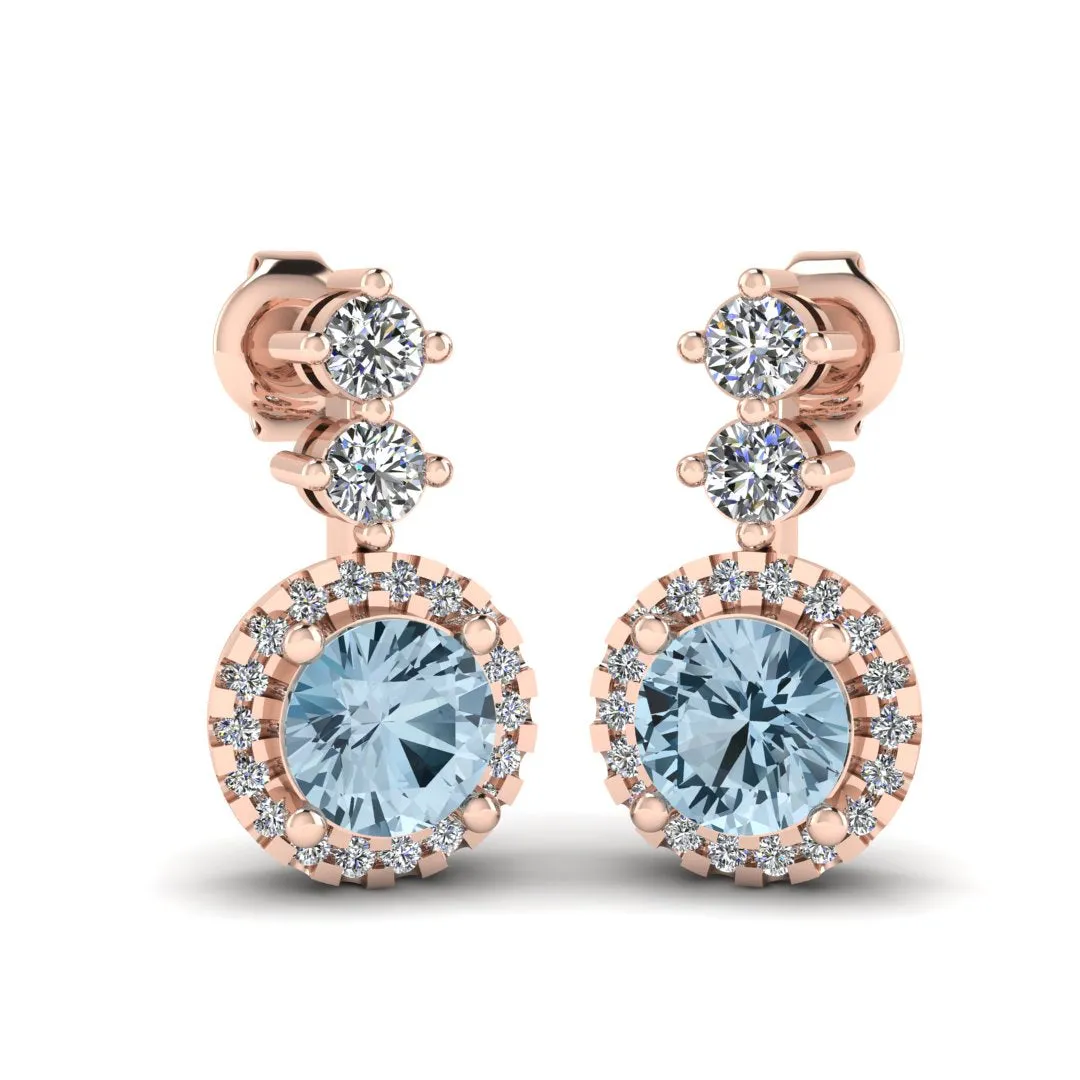 Aquamarine 1.10 Carat Round Shape Halo Lab Grown Diamond Drop Earrings E1RBA