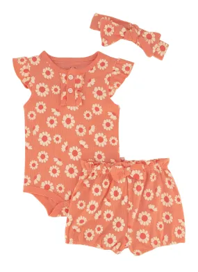 Baby Girls 0-9M Floral Print Bodysuit and Bubble Shorts Set