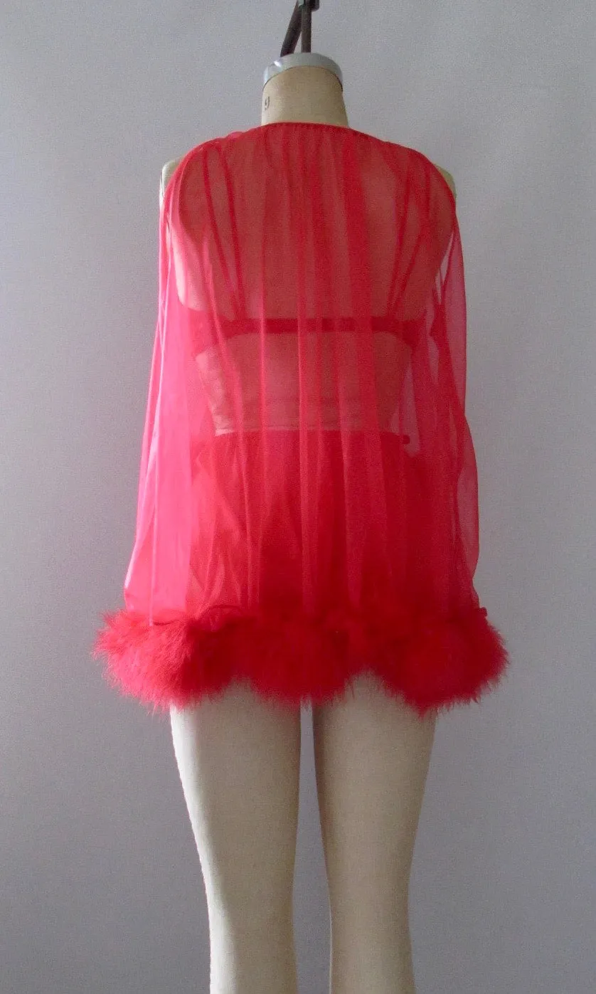 BABYDOLL 60s Red 3 Piece Lingerie Set, Panties Bra & Bed Jacket, Med Lg