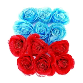 Beautiful Big Fabric Rose Flowers with Net for DIY Craft, Trousseau Packing or Decoration - Design 37