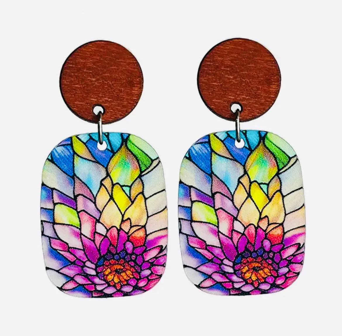 Beautiful Blooming Flower Stained Glass Acrylic Earrings