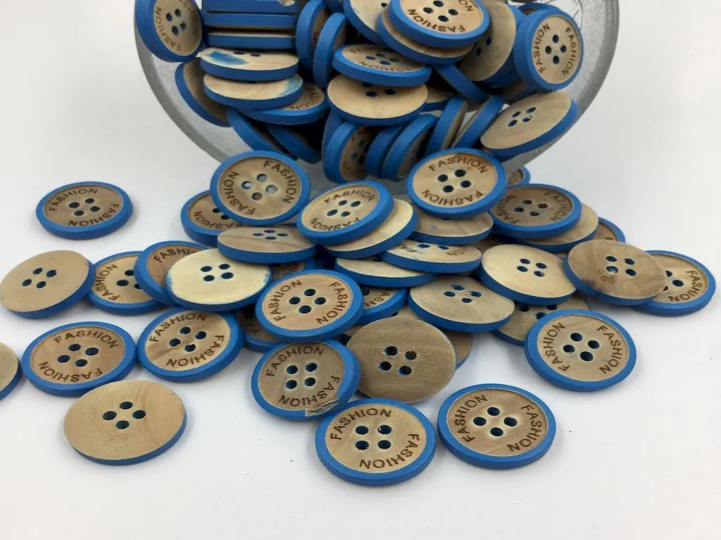 Beige Blue 4 Hole Wooden Buttons