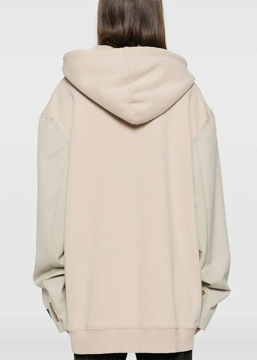 Beige Numbers-Motif Panelled Hoodie