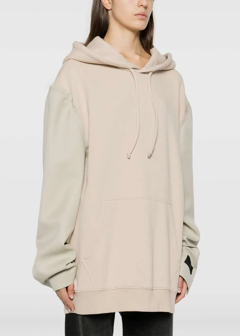 Beige Numbers-Motif Panelled Hoodie