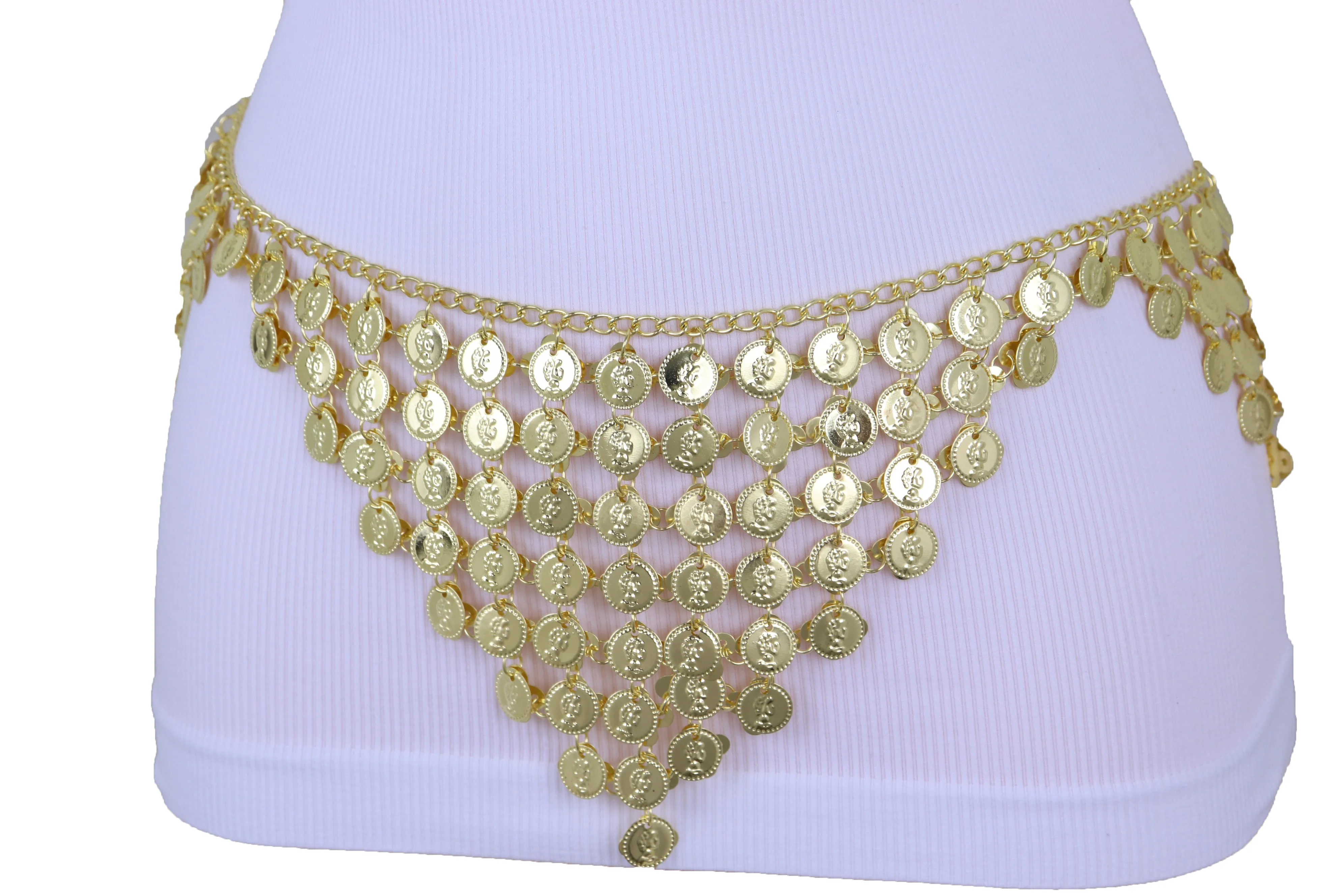 Belly Dancing Ethnic Fashion Belt Hip Gold Metal Chain Coin Charms S M