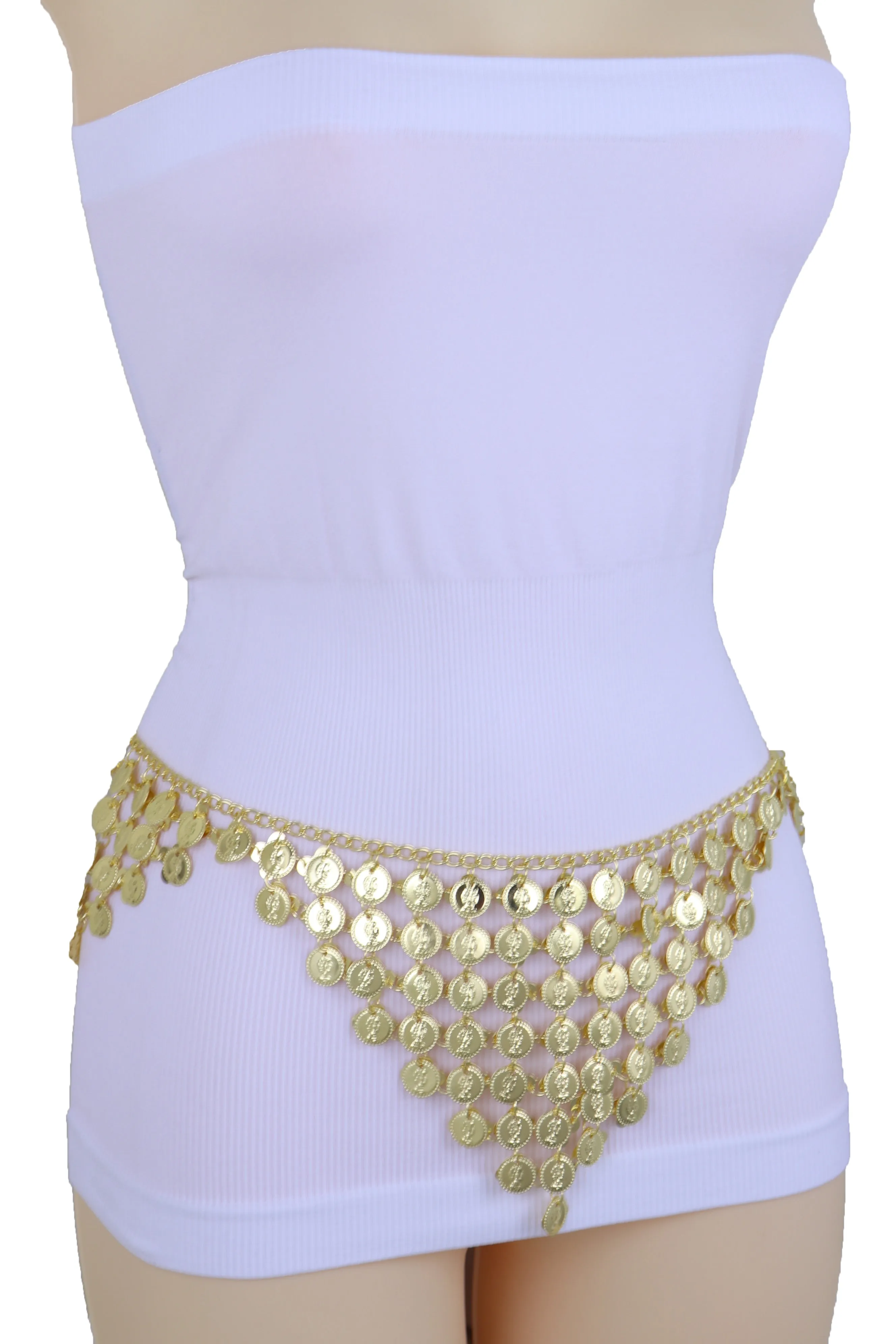 Belly Dancing Ethnic Fashion Belt Hip Gold Metal Chain Coin Charms S M