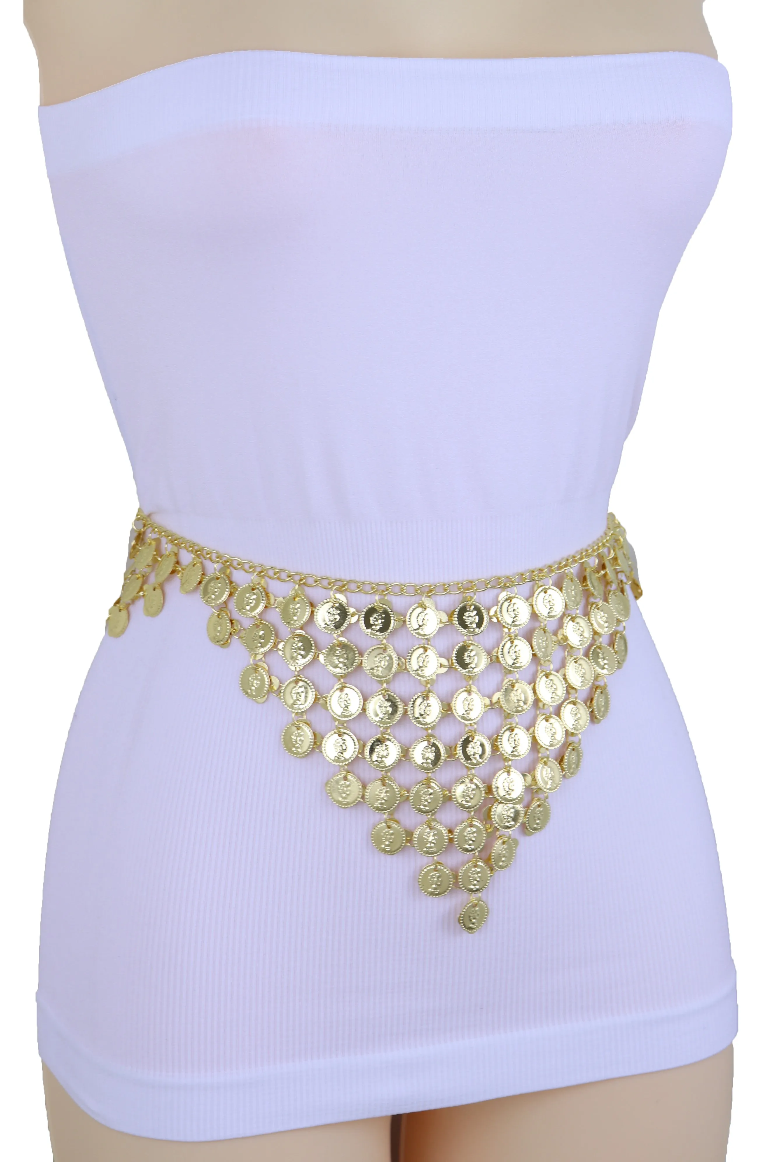 Belly Dancing Ethnic Fashion Belt Hip Gold Metal Chain Coin Charms S M