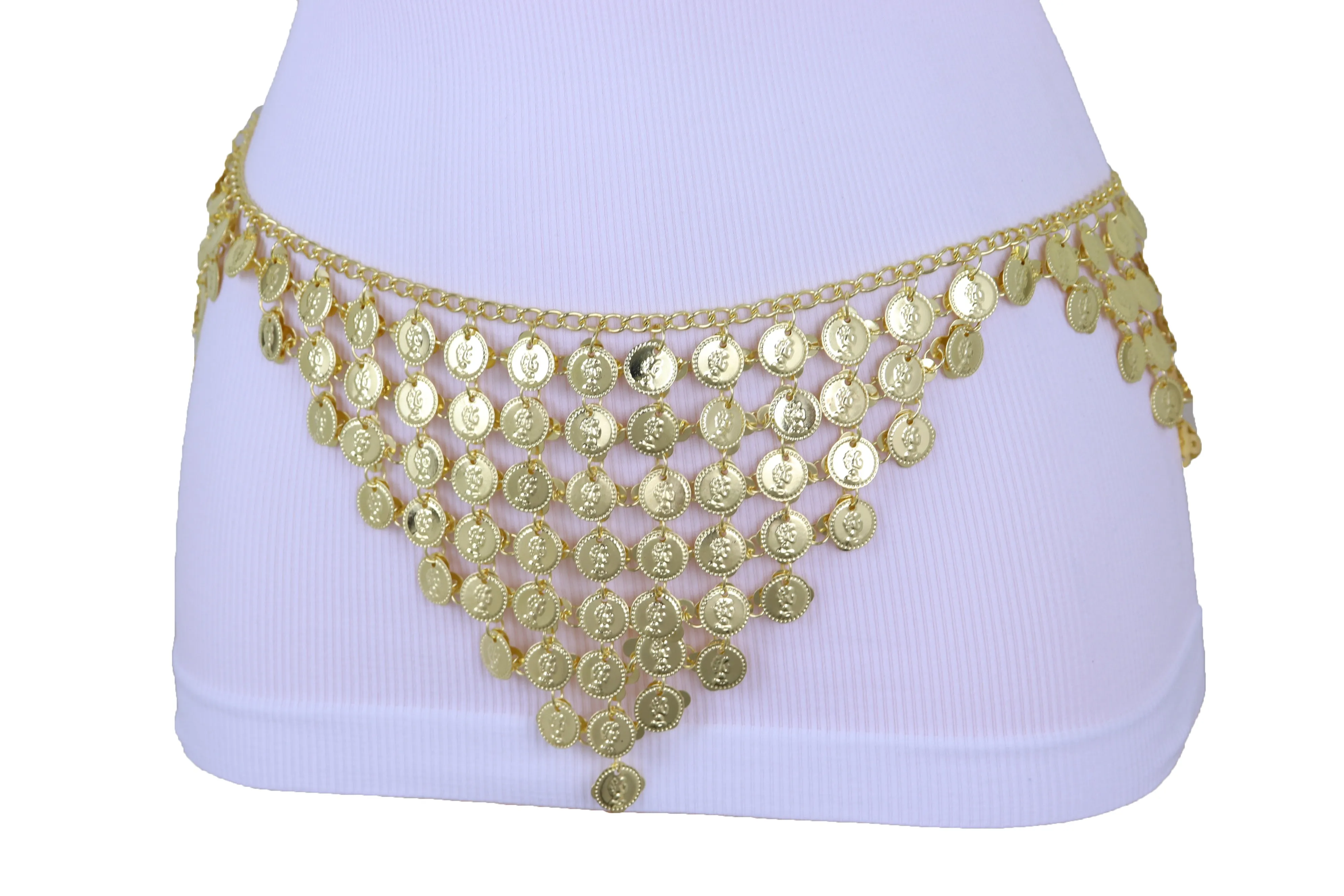 Belly Dancing Ethnic Fashion Belt Hip Gold Metal Chain Coin Charms S M