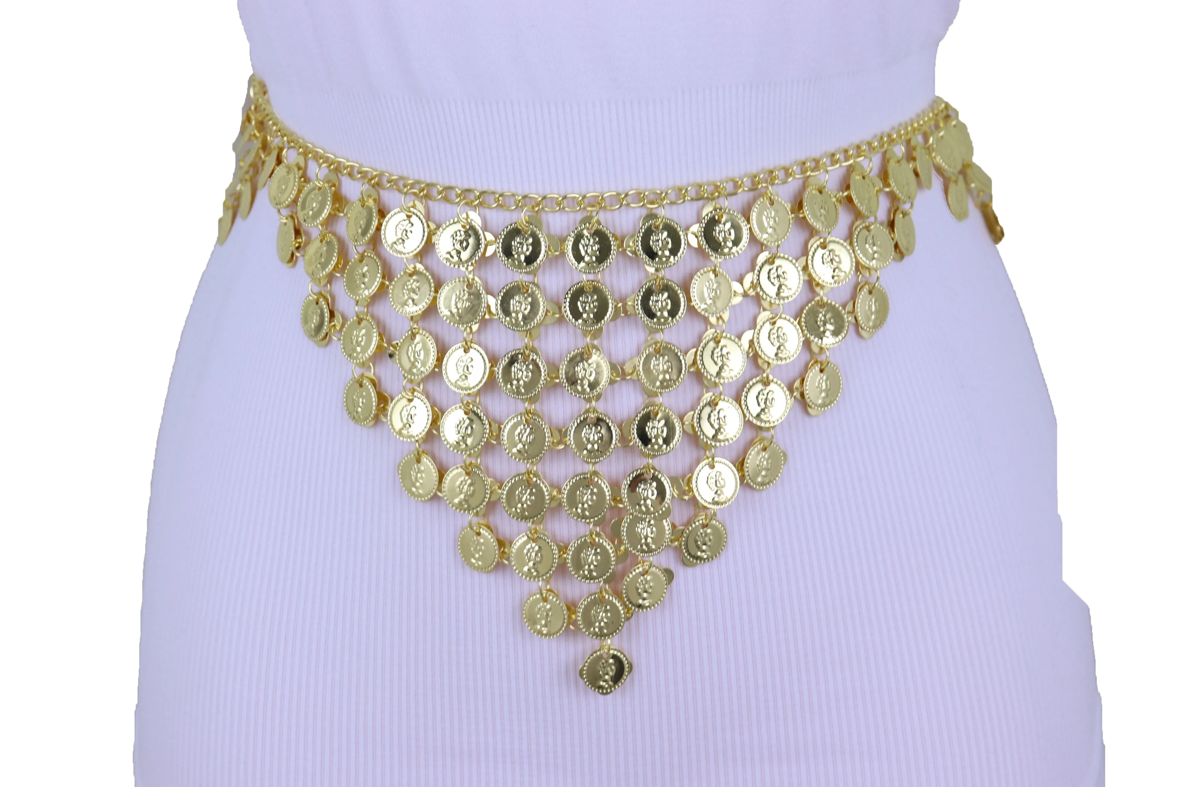 Belly Dancing Ethnic Fashion Belt Hip Gold Metal Chain Coin Charms S M