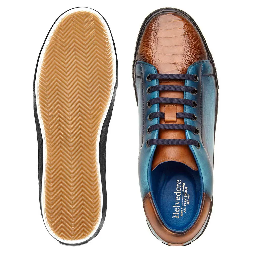 Belvedere Stone Brandy / Ocean Blue Ostrich & Calf Sneaker