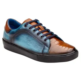 Belvedere Stone Brandy / Ocean Blue Ostrich & Calf Sneaker