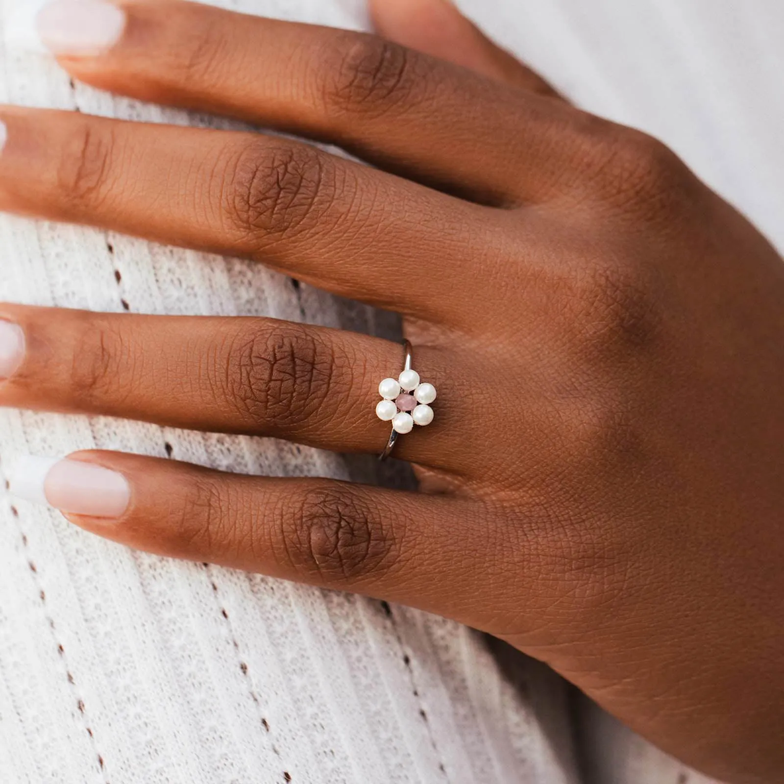 Bitty Pearl Flower Ring