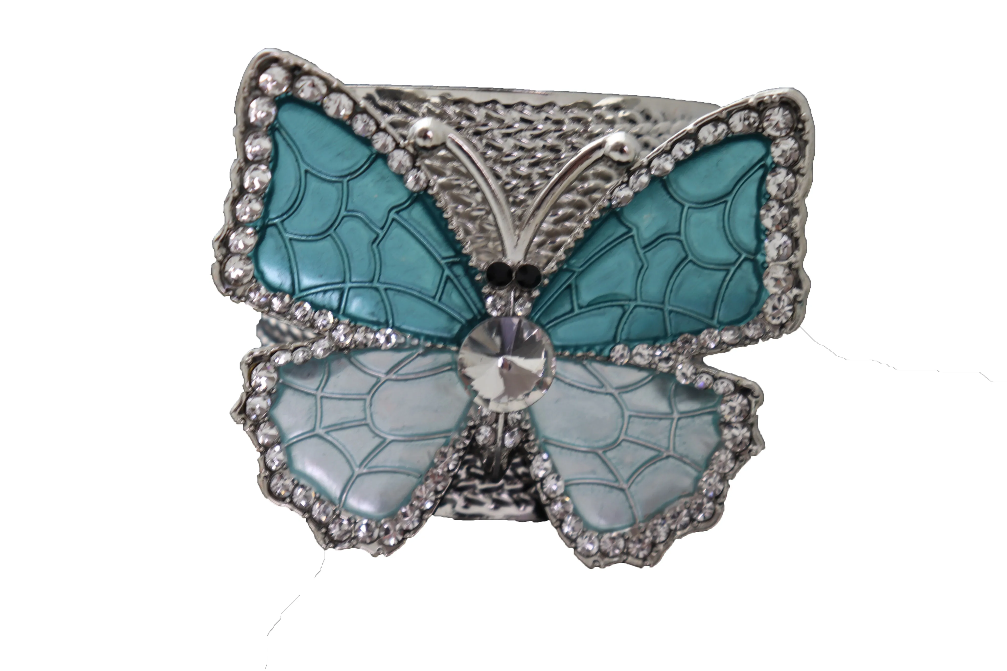 Blue Butterfly Silver Metal Cuff Bracelet Bling Dressy Fashion Hot Jewelry