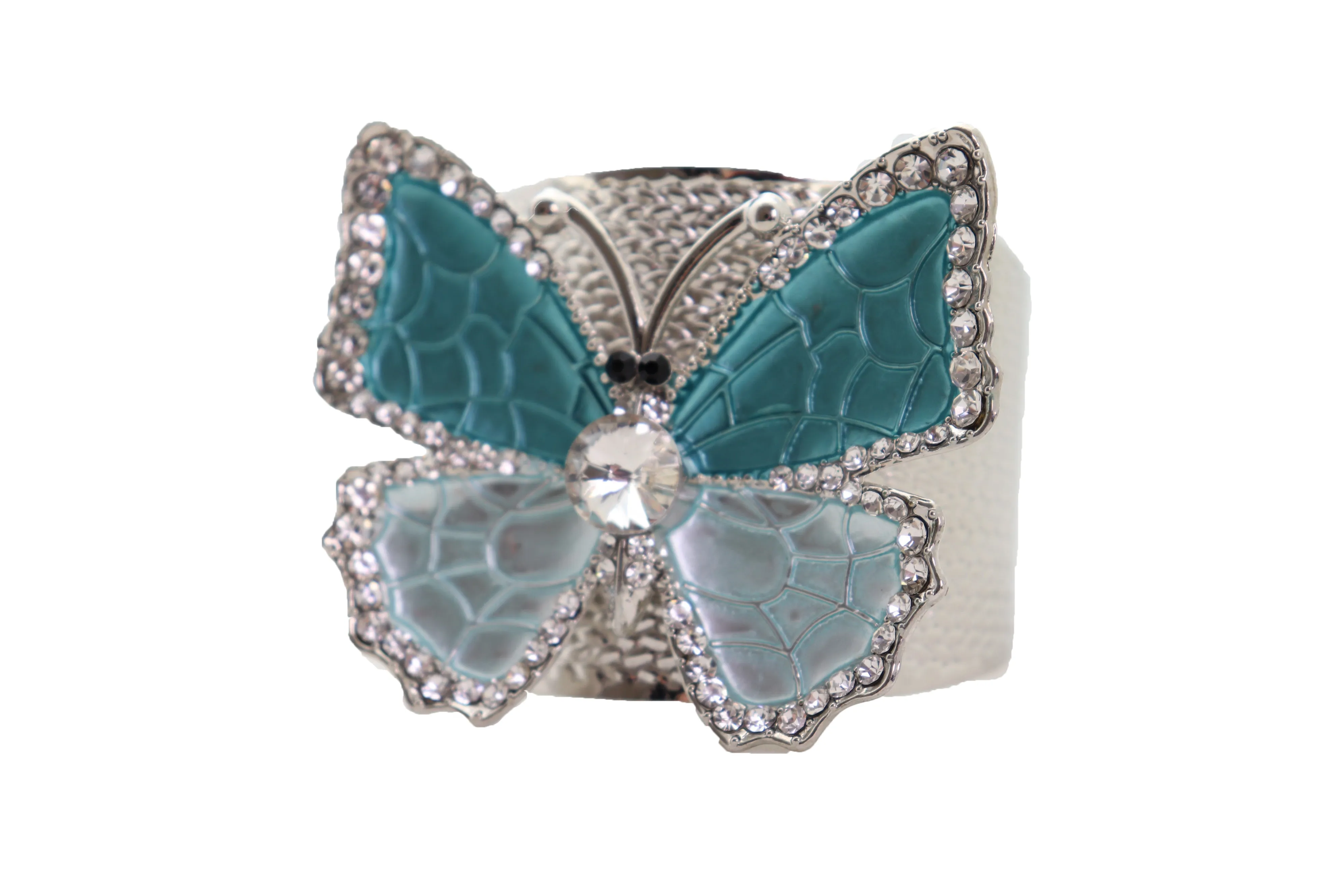 Blue Butterfly Silver Metal Cuff Bracelet Bling Dressy Fashion Hot Jewelry