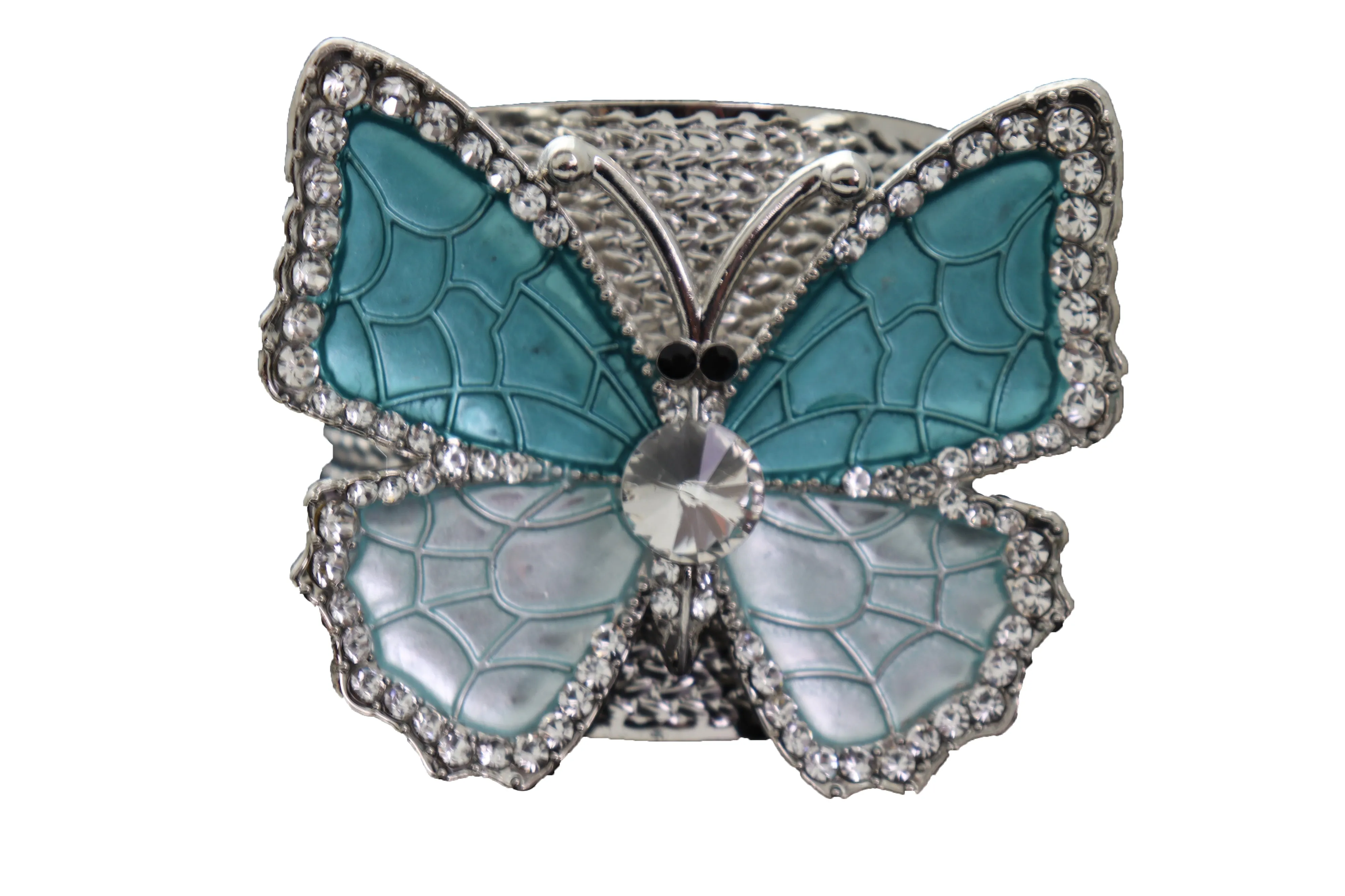 Blue Butterfly Silver Metal Cuff Bracelet Bling Dressy Fashion Hot Jewelry