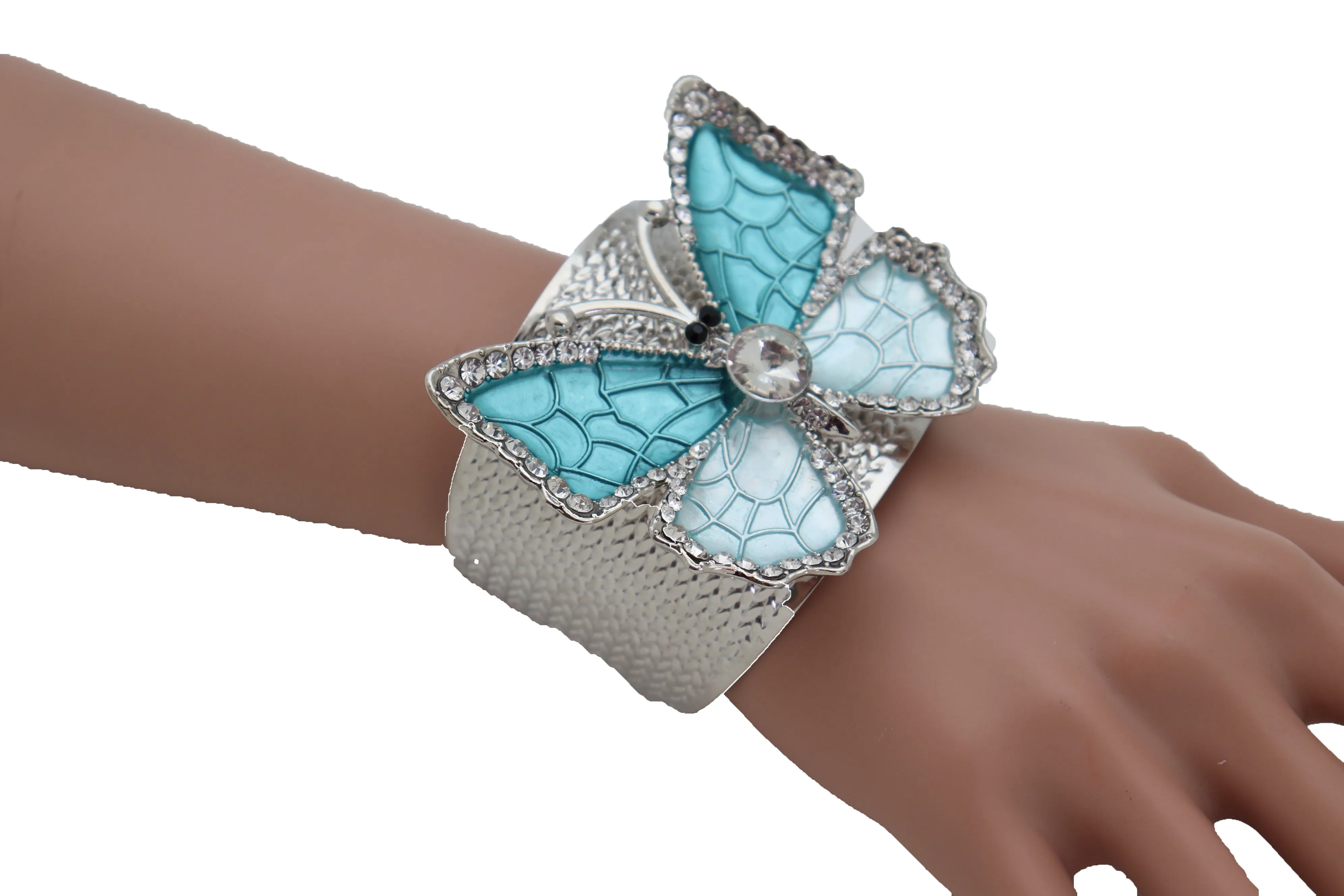 Blue Butterfly Silver Metal Cuff Bracelet Bling Dressy Fashion Hot Jewelry