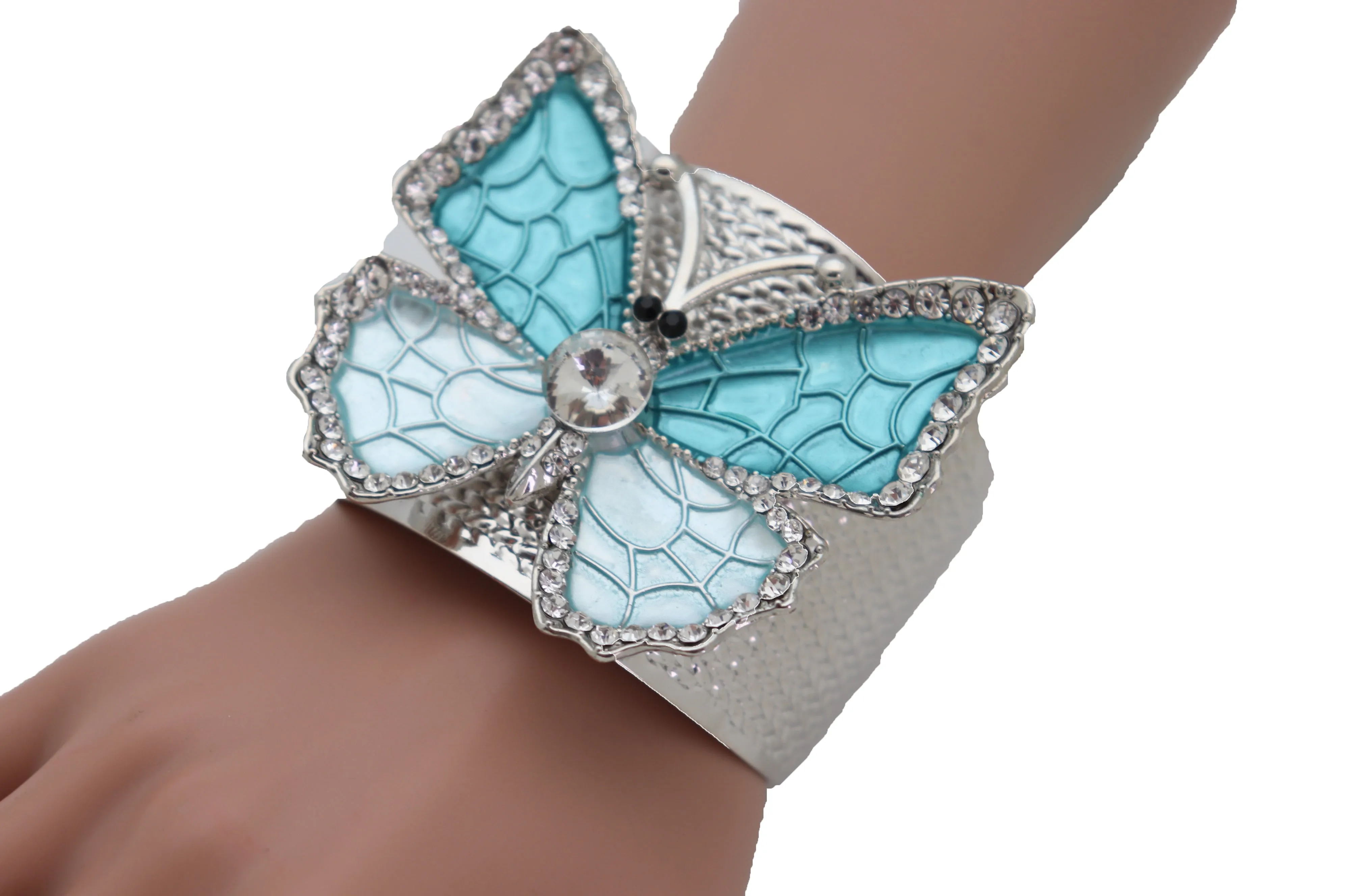 Blue Butterfly Silver Metal Cuff Bracelet Bling Dressy Fashion Hot Jewelry