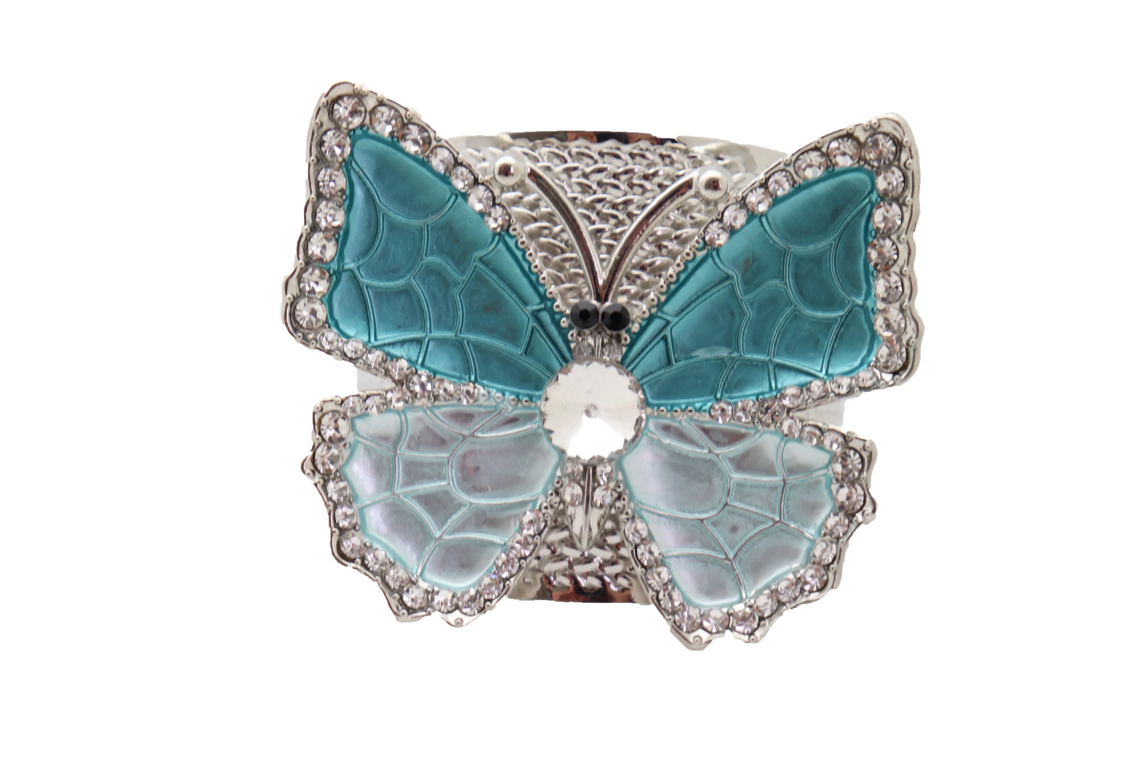 Blue Butterfly Silver Metal Cuff Bracelet Bling Dressy Fashion Hot Jewelry