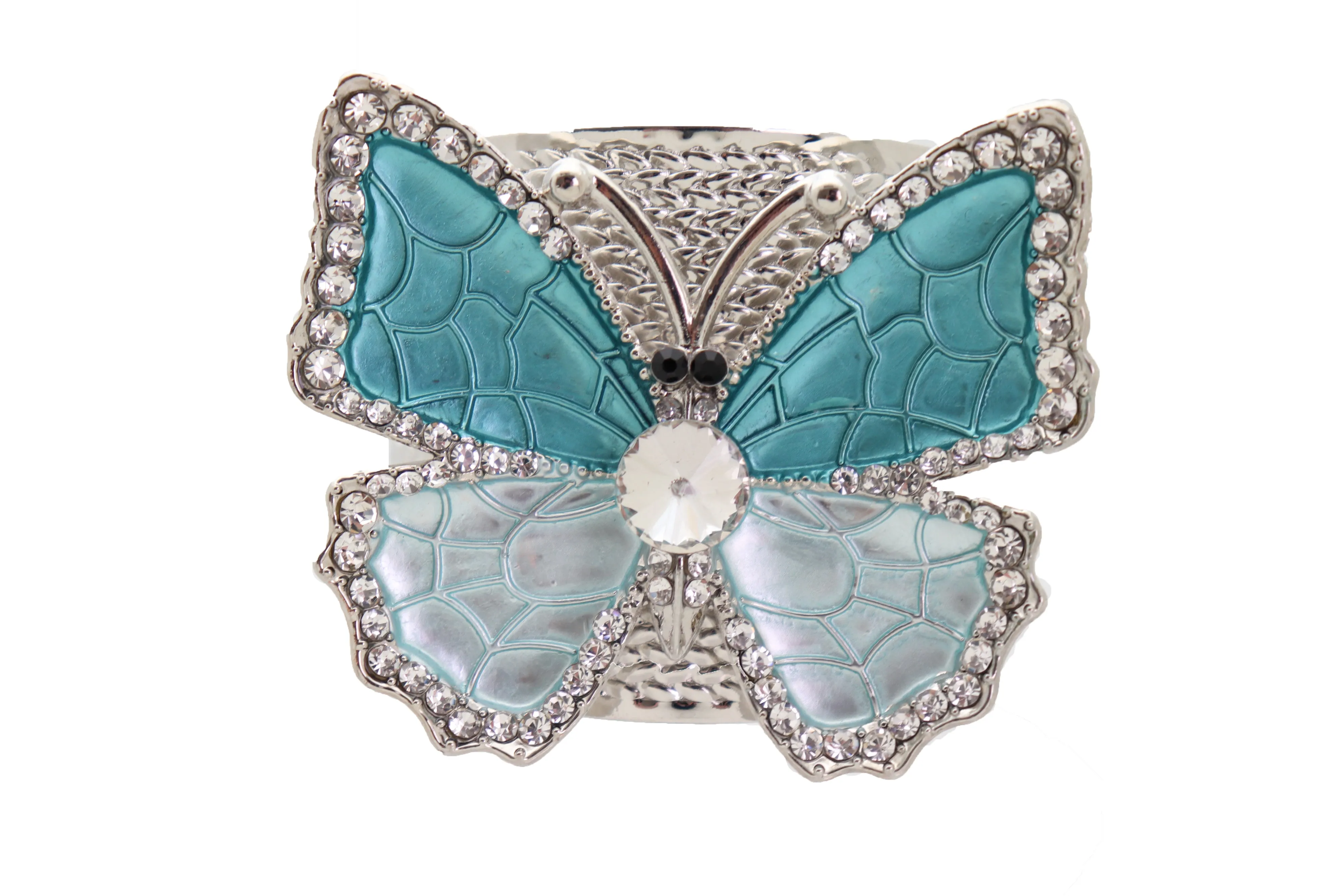 Blue Butterfly Silver Metal Cuff Bracelet Bling Dressy Fashion Hot Jewelry