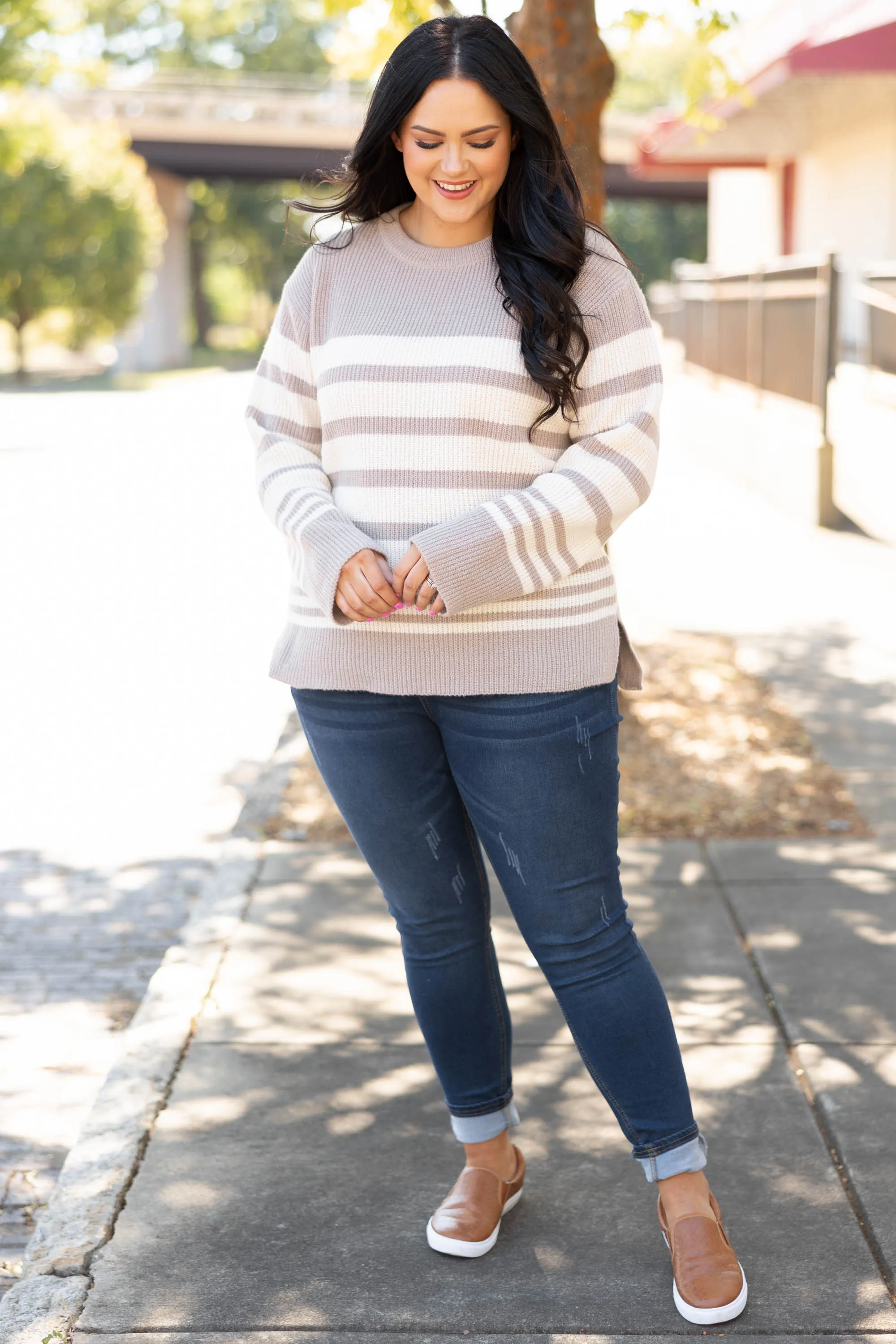 Boundless Faith Sweater, Taupe-Ivory