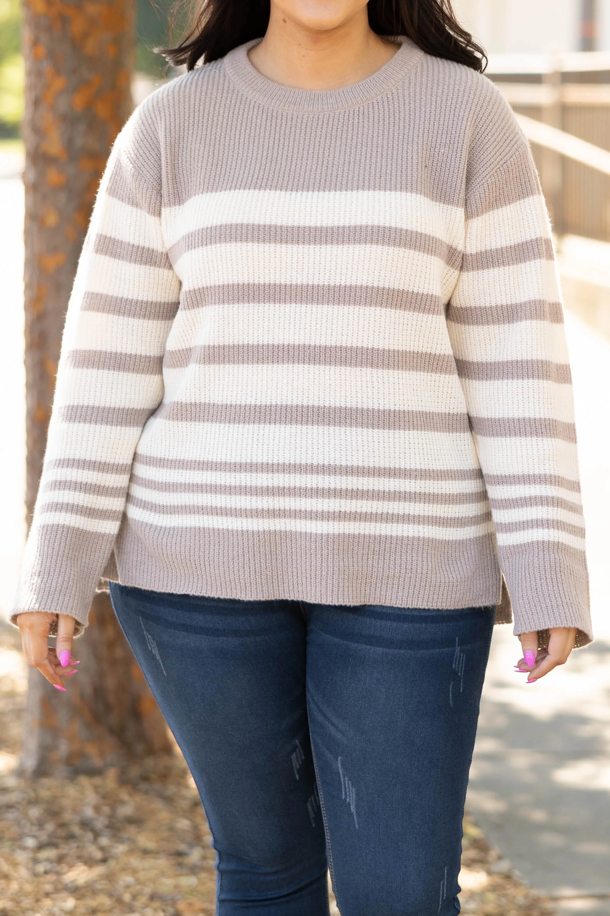 Boundless Faith Sweater, Taupe-Ivory