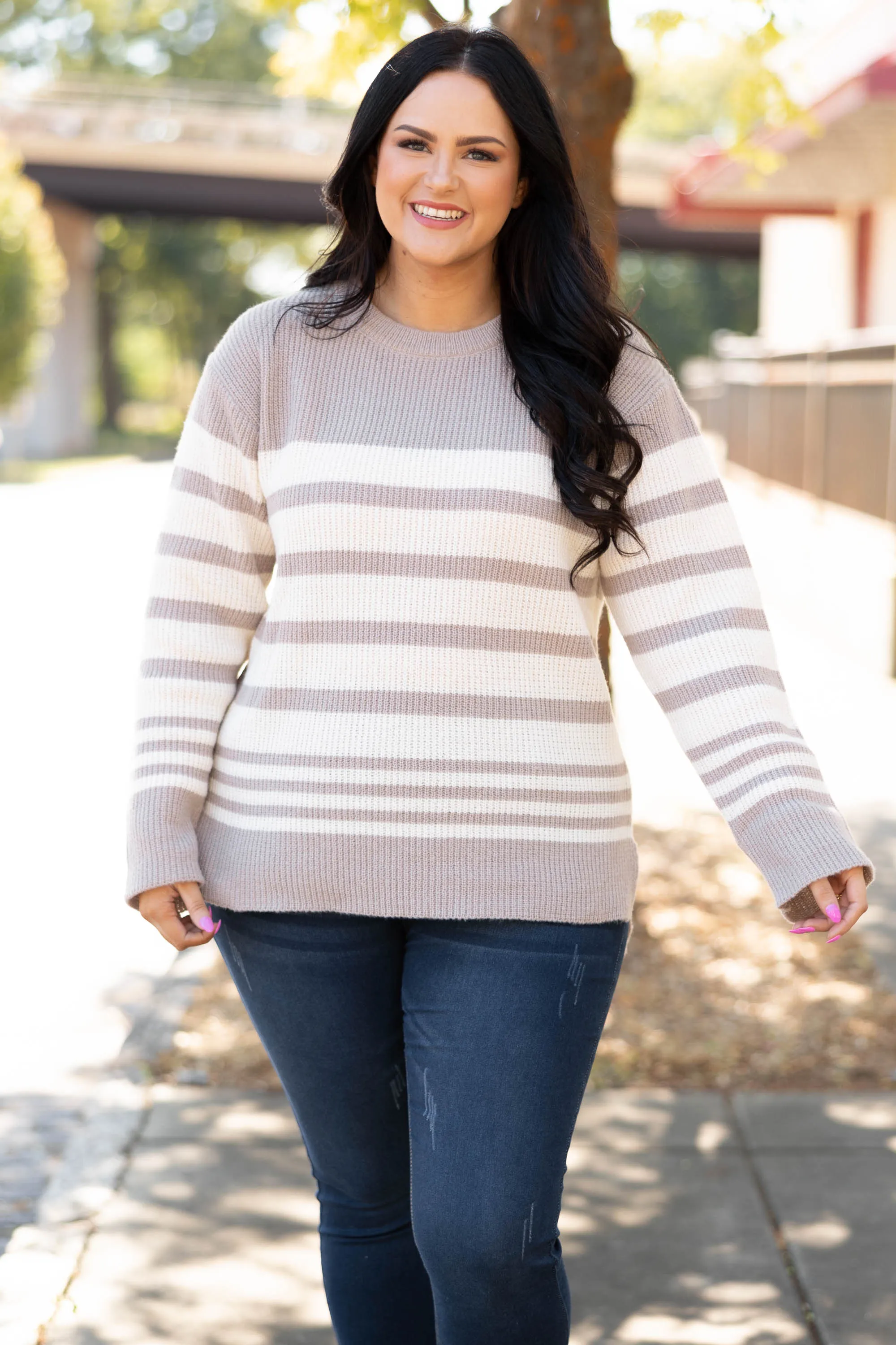 Boundless Faith Sweater, Taupe-Ivory