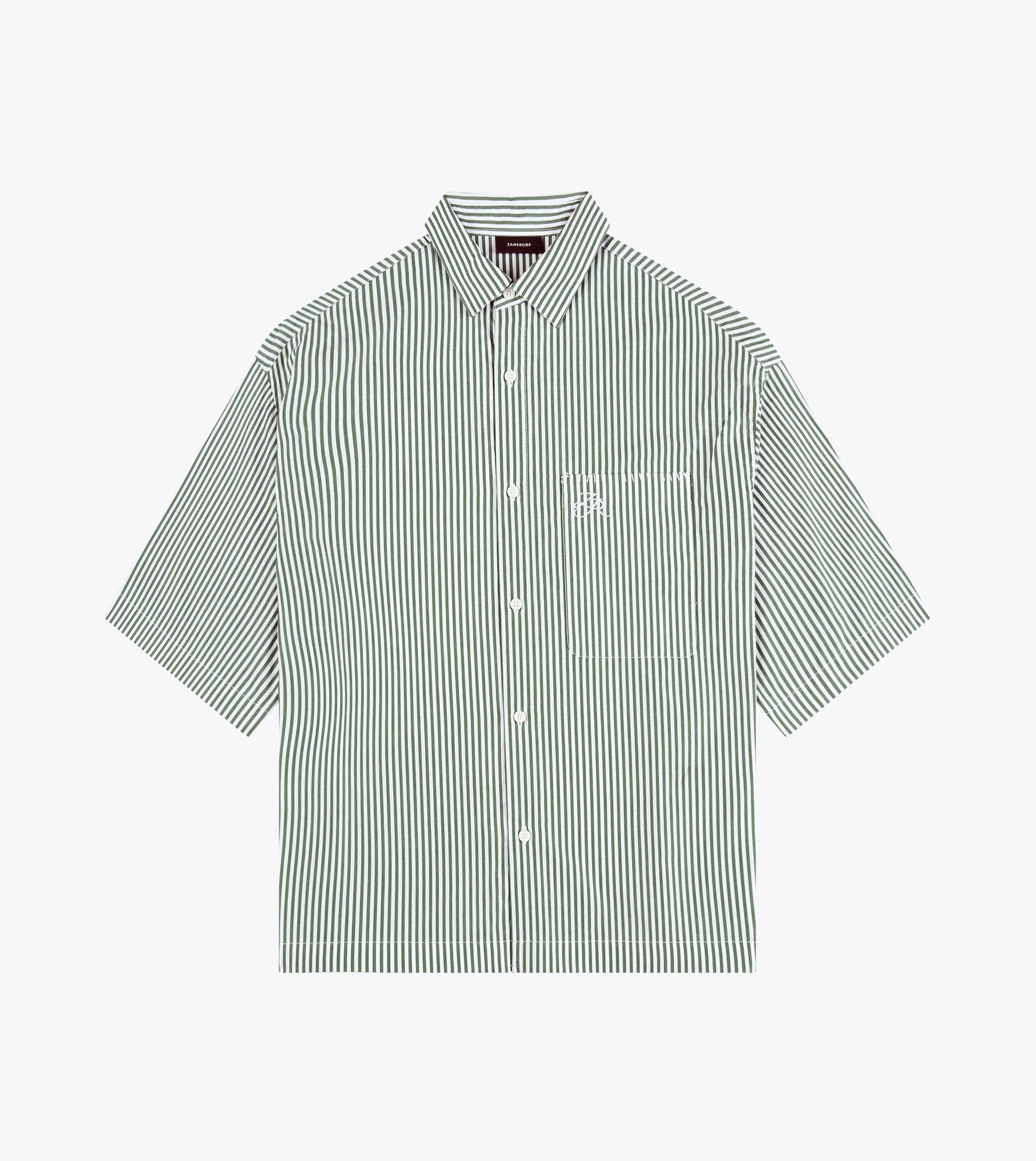 Box Crop Shirt Green Stripe