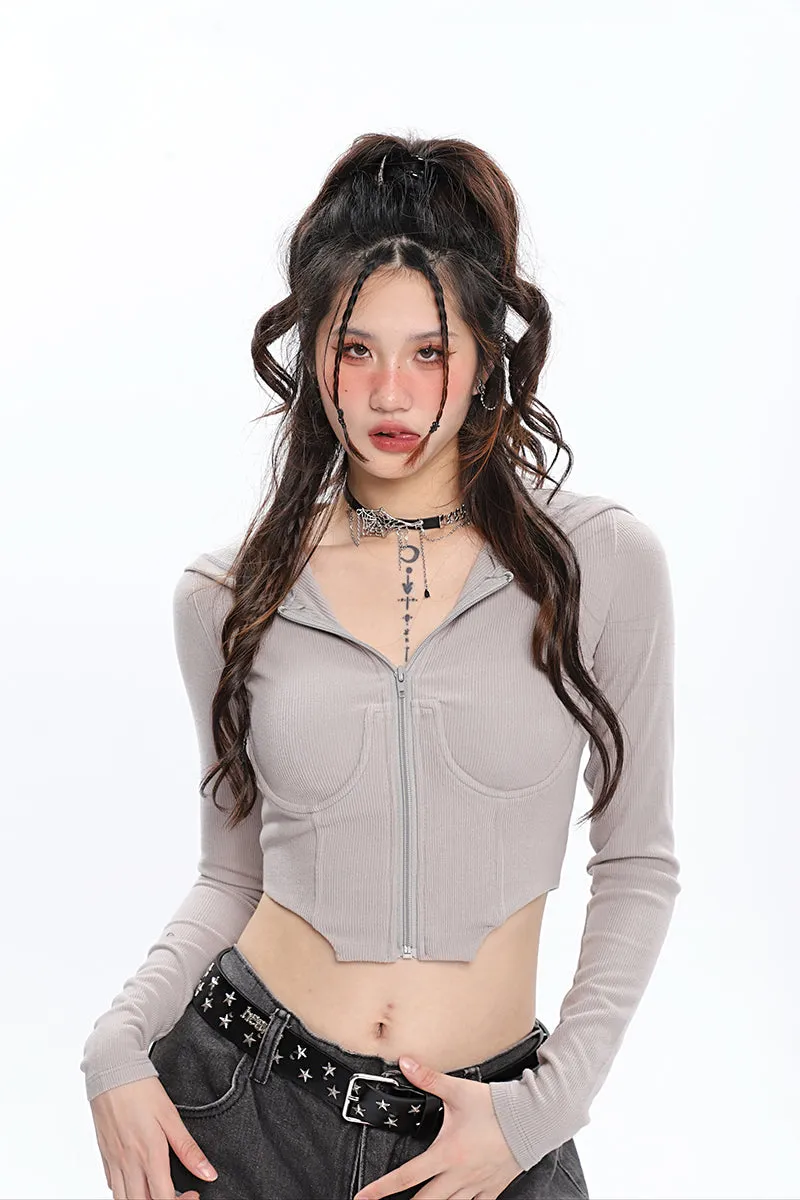 Britney Solid Color Long Sleeve Slim Underbust Corset Hooded Top