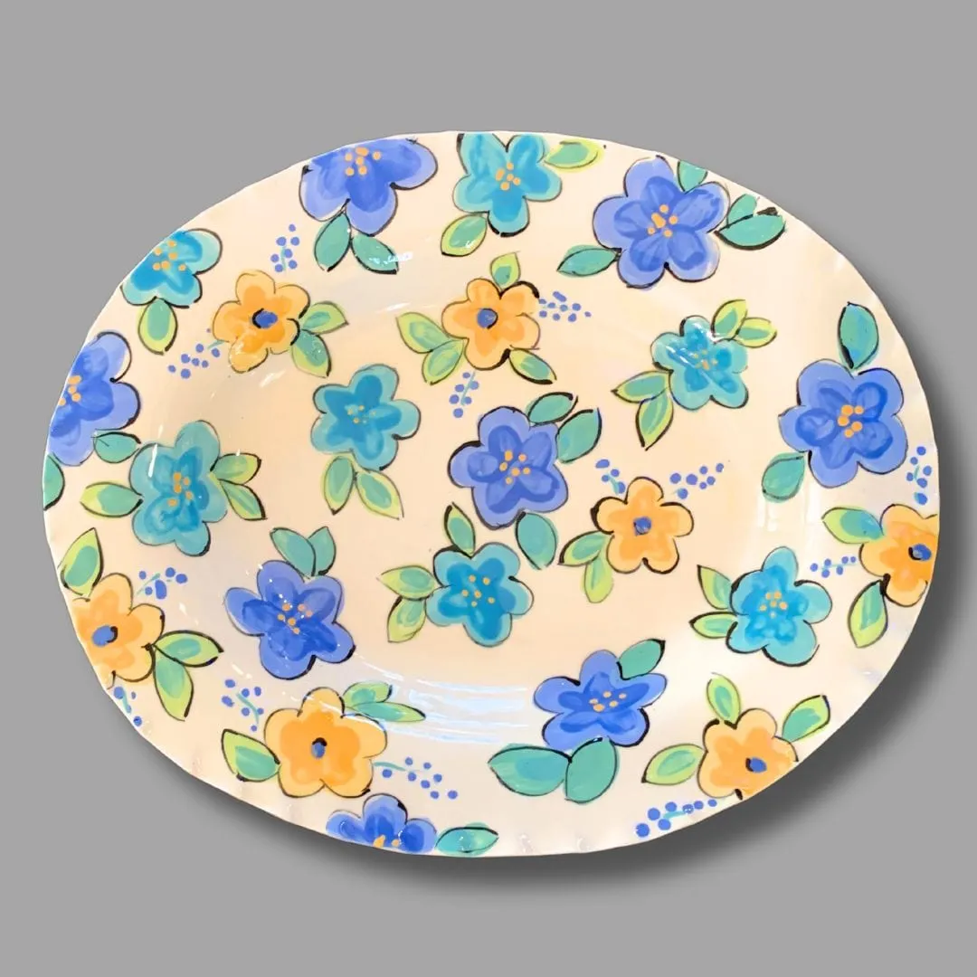 Cool Blooms Medium Oval Tray