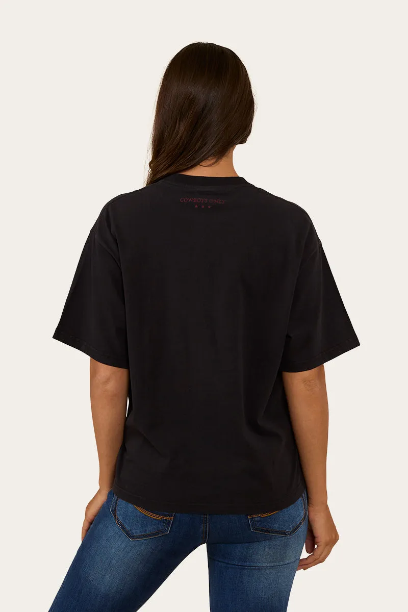 Cowboys Only Womens Oversized T-Shirt -Washed Black