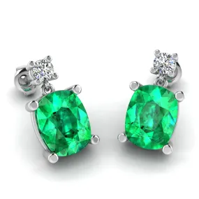 Cushion Shape Emerald Natural Diamond Drop Earrings EDCCE